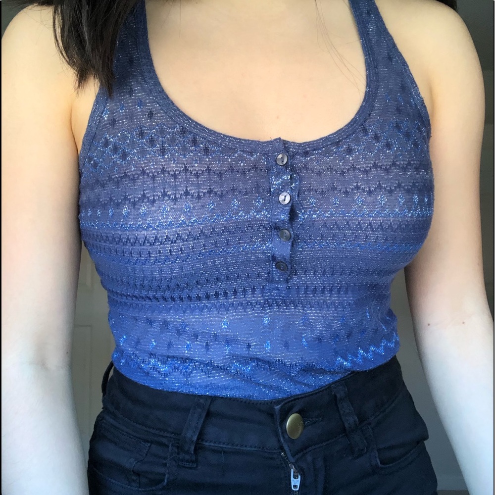 Deep Blue Top Woven with Silver Designs
